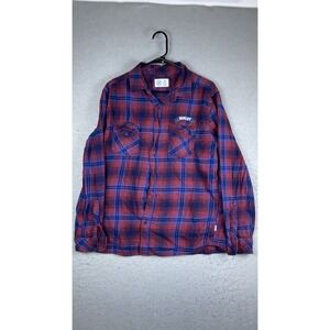 Hurley Shirt Mens Medium Red Blue Plaid Flannel Long Sleeve Button Front Casual